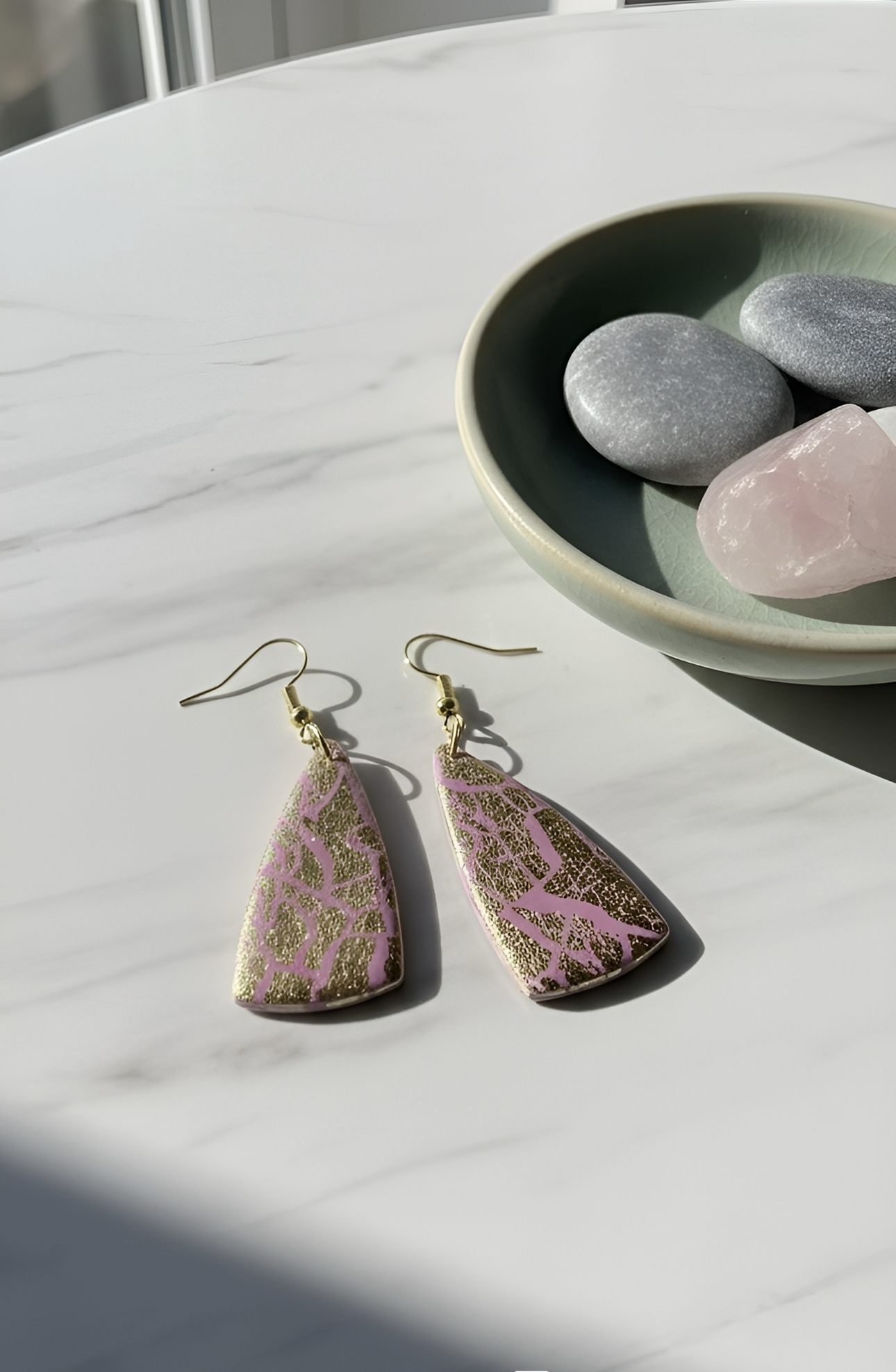 Golden Bloom – Pink & Gold Leaf Polymer Earring 🌸