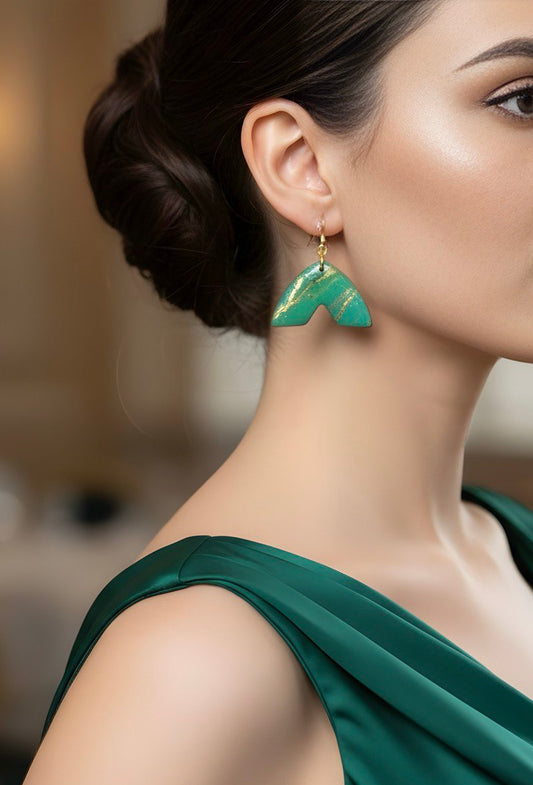 Veridian Arc – Emerald Green Polymer Earring 🍃