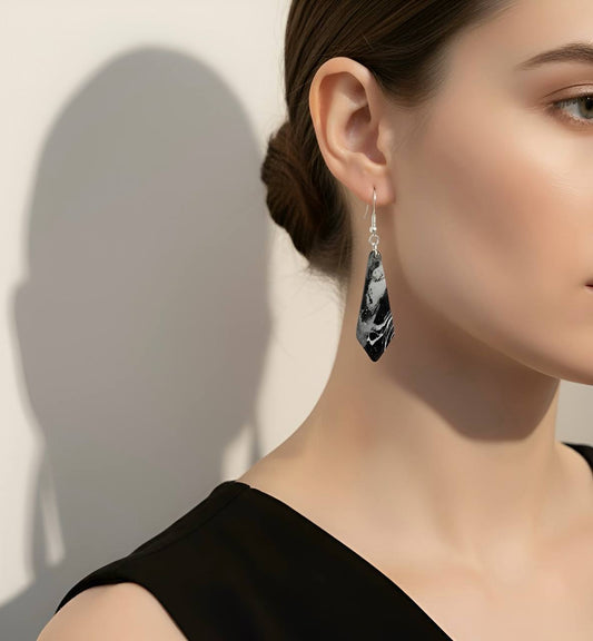 Cosmic Marble – Black & White Swirl Clay Earring 🌌