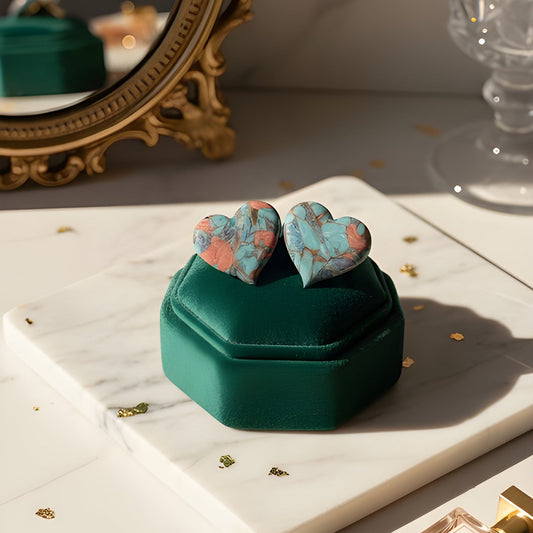Heartfelt Bloom – Blue & Coral Heart Clay Earring 💕