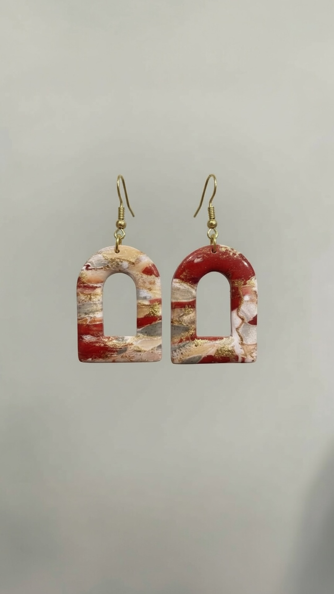 Cranberry Gold Festive Arch Clay Earring