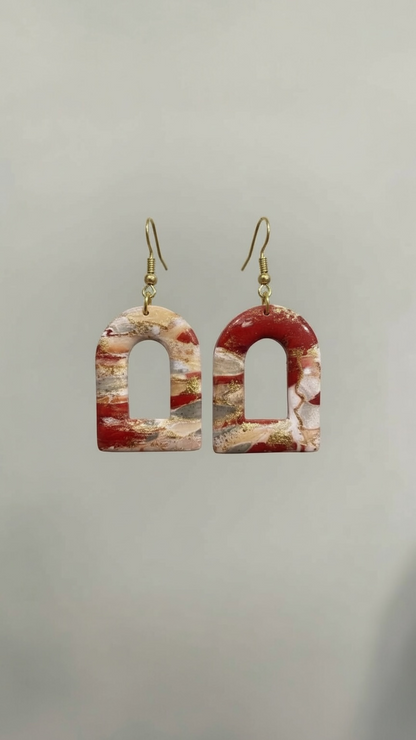 Cranberry Gold Festive Arch Clay Earring