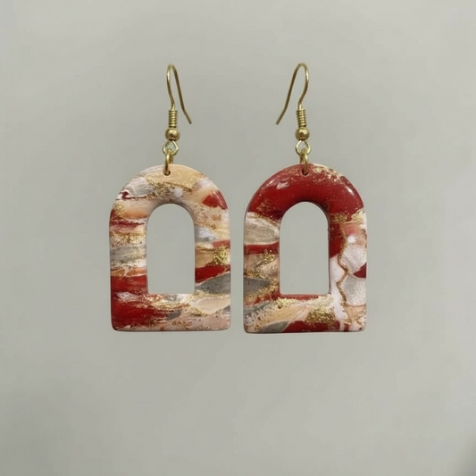 Cranberry Gold Festive Arch Clay Earring