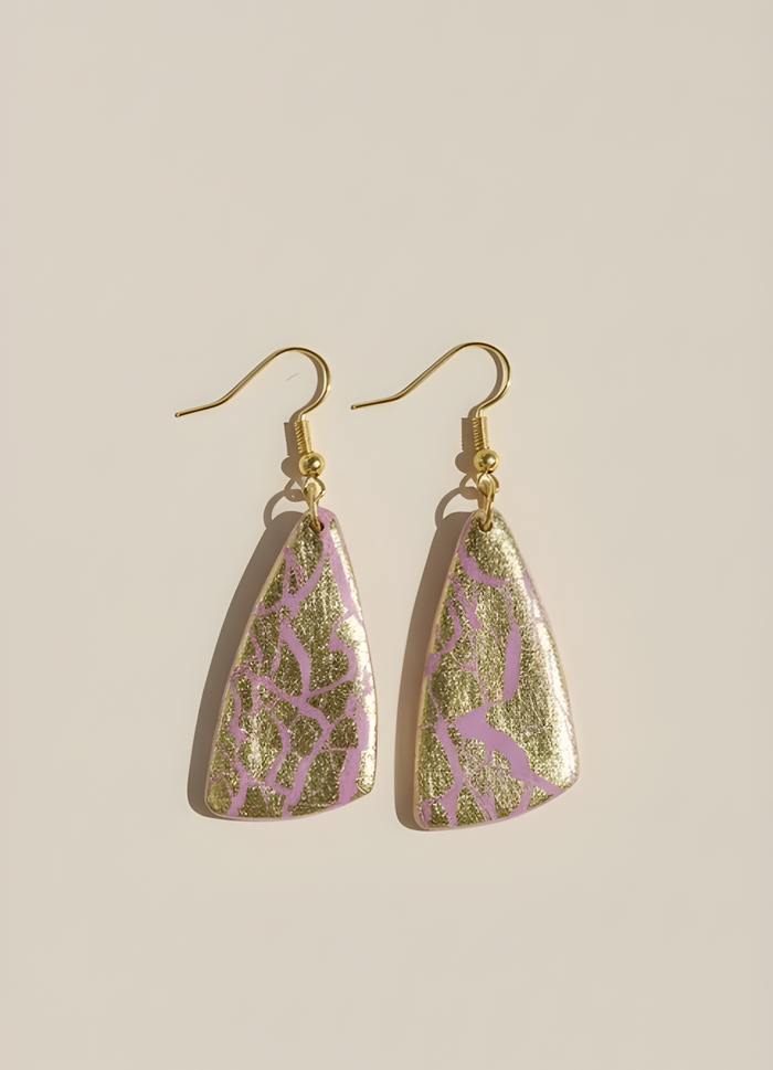 Golden Bloom — Pink & Gold Leaf Clay Earrings