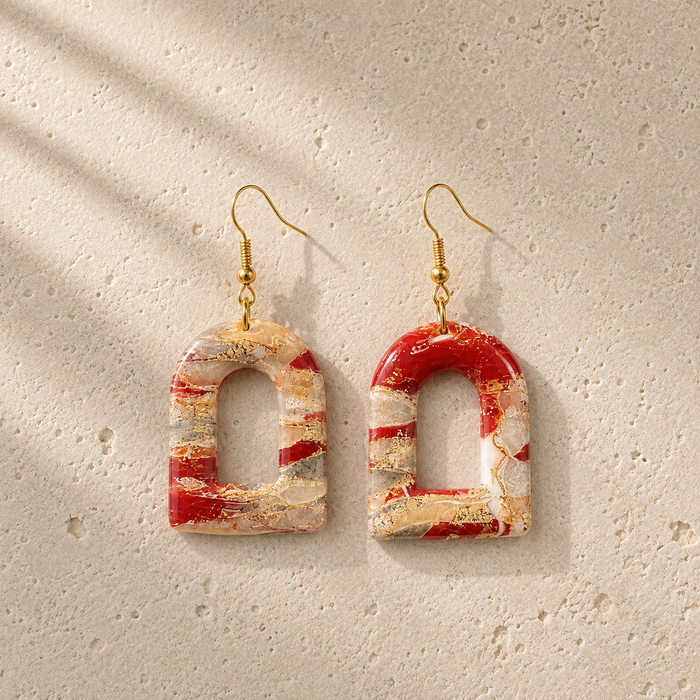 Cranberry Gold — Festive Arch Clay Earrings