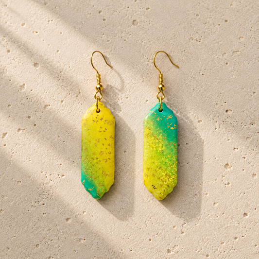 Handcrafted Yellow Green Polymer Clay Drop Earrings | Colorful Ombre Statement Earrings | Lightweight Handmade Jewelry | Handmade in Sweden