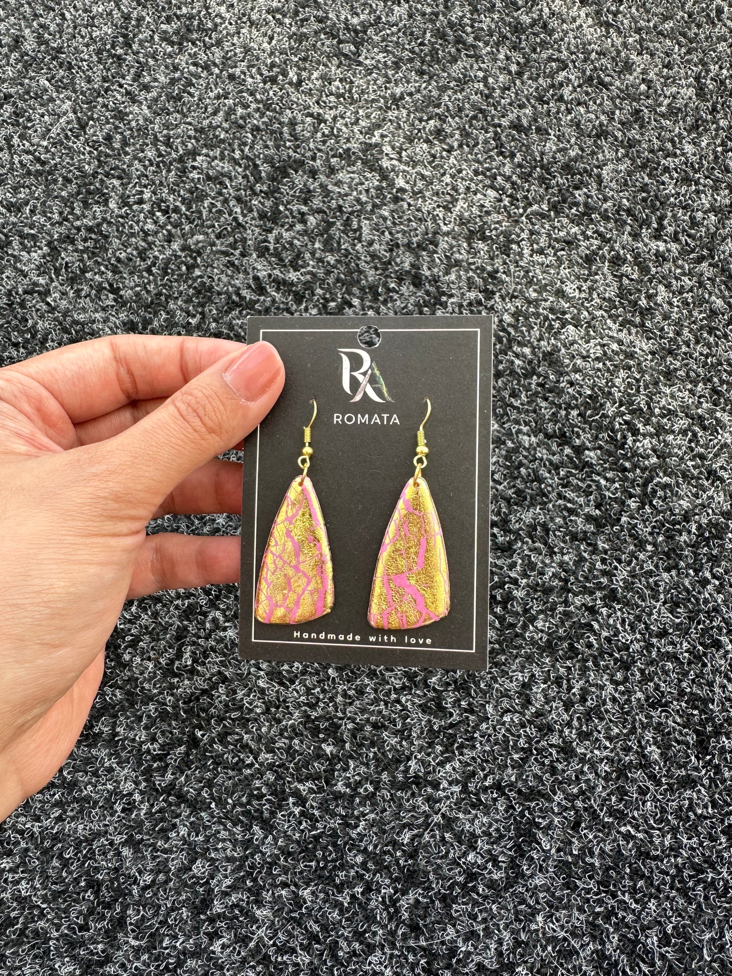 Golden Bloom — Pink & Gold Leaf Clay Earrings
