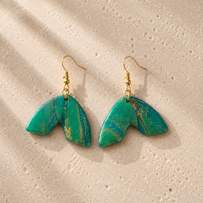 Veridian Arc — Emerald Green Clay Earrings