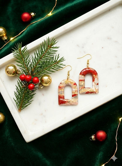 Cranberry Gold Festive Arch Clay Earring