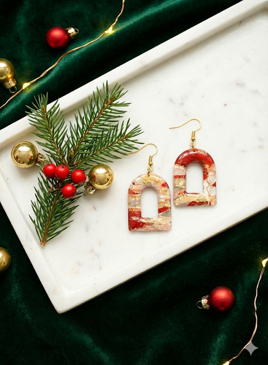 Cranberry Gold Festive Arch Clay Earring