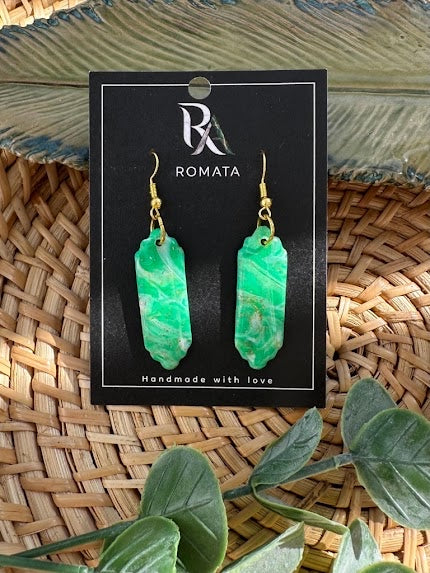 Green Polymer Clay Earrings, Lightweight Statement Dangle Earrings, Gold Leaf Jewelry, Handmade Modern Earrings, Gift for Her