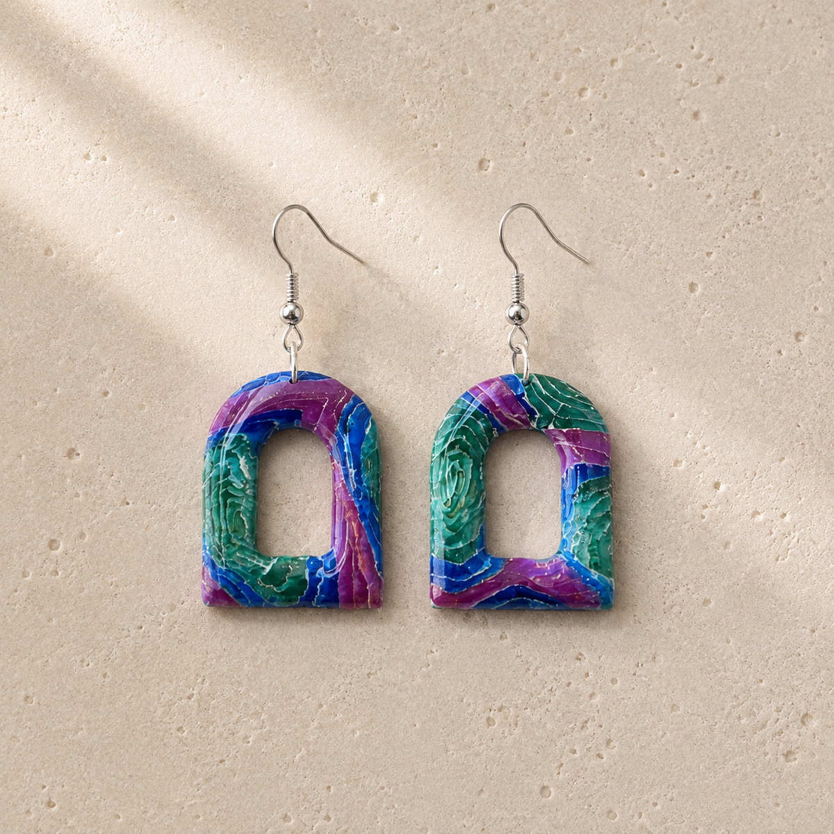 Handcrafted Multicolor Polymer Clay Statement Earrings | Rainbow Marbled Jewelry | Lightweight Handmade Earrings | Handmade in Sweden