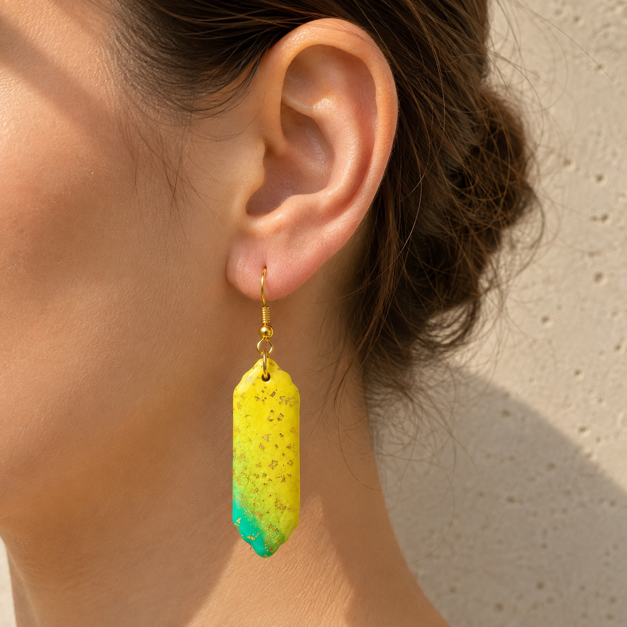 Handcrafted Yellow Green Polymer Clay Drop Earrings | Colorful Ombre Statement Earrings | Lightweight Handmade Jewelry | Handmade in Sweden