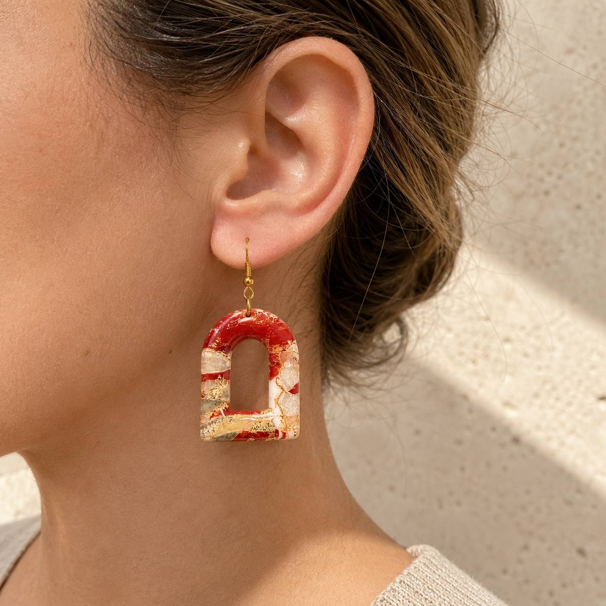 Cranberry Gold — Festive Arch Clay Earrings