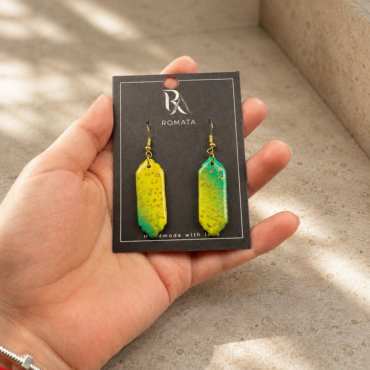 Handcrafted Yellow Green Polymer Clay Drop Earrings | Colorful Ombre Statement Earrings | Lightweight Handmade Jewelry | Handmade in Sweden