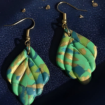Enchanted Forest Swirl – Green Leaf Clay Earring 🌿