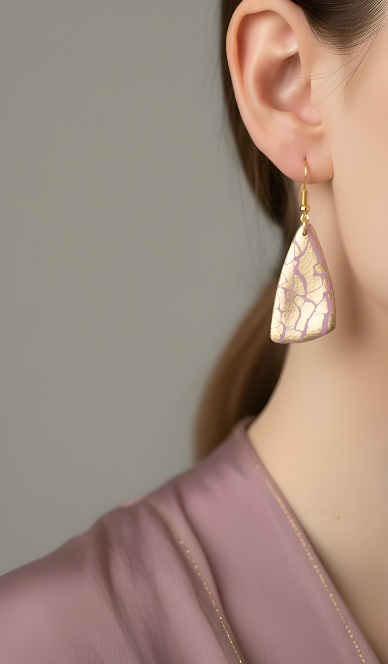 Golden Bloom – Pink & Gold Leaf Polymer Earring 🌸