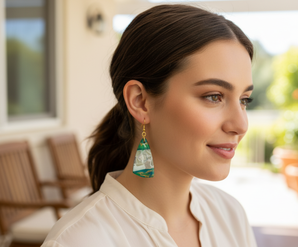Coastal Gem – Ocean-Inspired Resin Clay Earring ✨