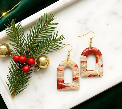 Cranberry Gold Festive Arch Clay Earring