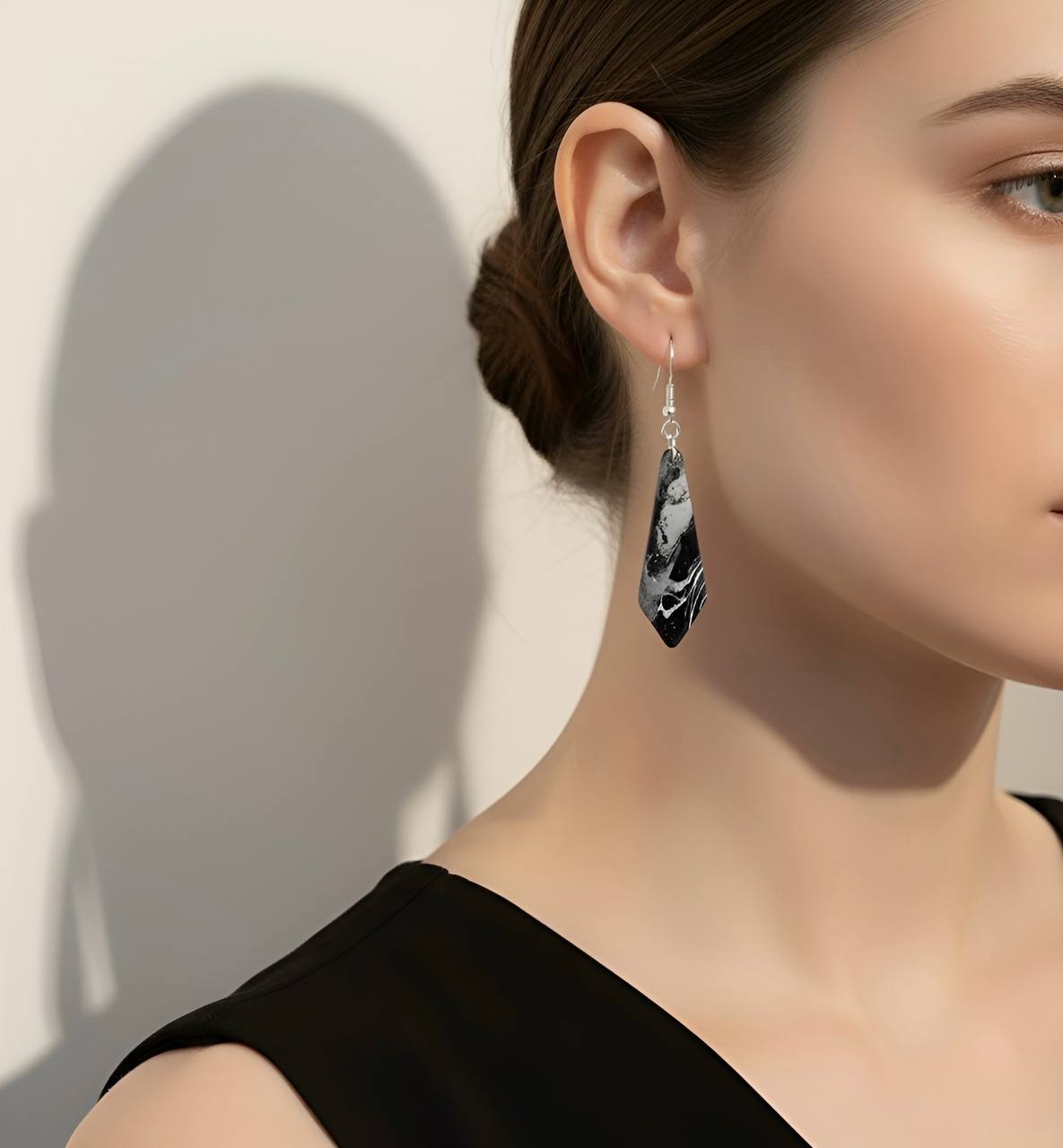 Cosmic Marble – Black & White Swirl Clay Earring 🌌