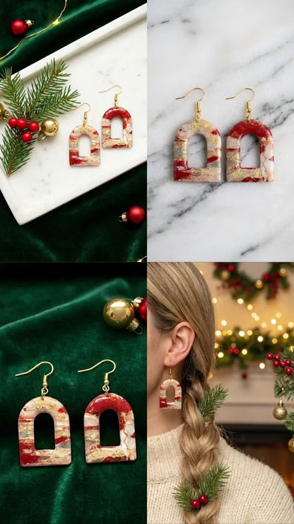 Cranberry Gold Festive Arch Clay Earring
